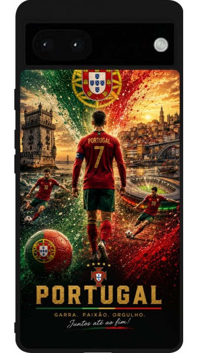 Google Pixel 6a Case Hülle - Silikon schwarz Fussball Portugal splash 2026