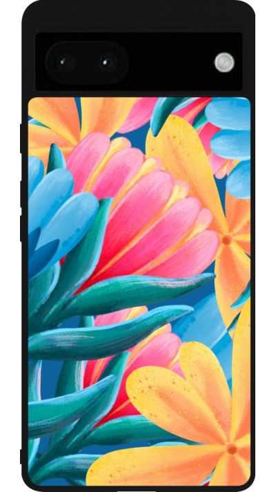 Google Pixel 6a Case Hülle - Silikon schwarz Spring 23 colorful flowers