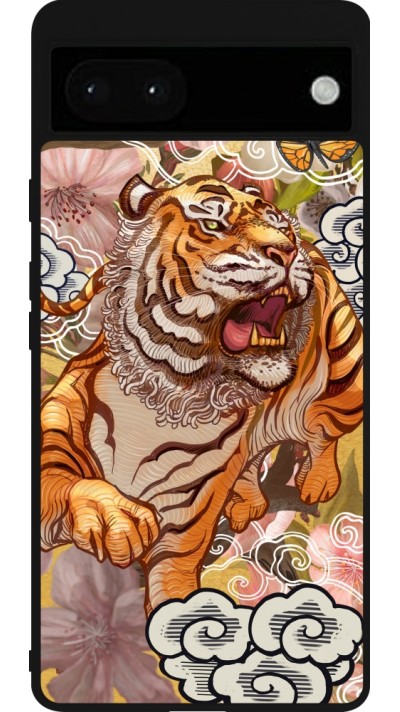 Coque Google Pixel 6a - Silicone rigide noir Spring 23 japanese tiger