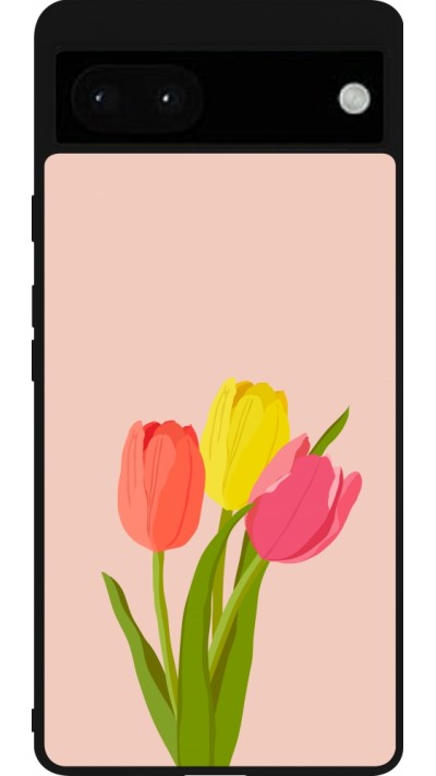 Google Pixel 6a Case Hülle - Silikon schwarz Spring 23 tulip trio