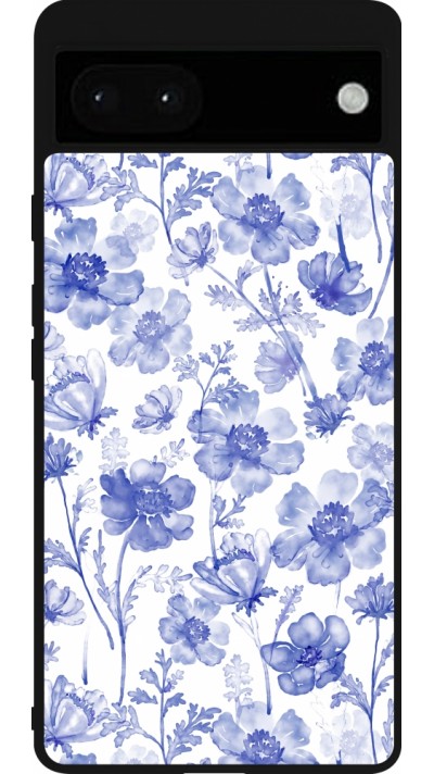 Google Pixel 6a Case Hülle - Silikon schwarz Spring 23 watercolor blue flowers
