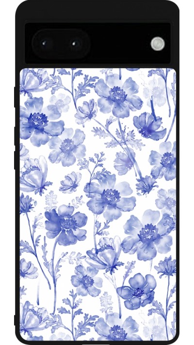 Coque Google Pixel 6a - Silicone rigide noir Spring 23 watercolor blue flowers