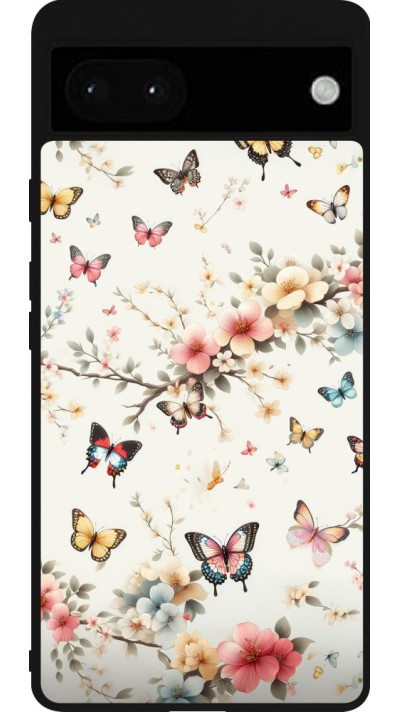 Coque Google Pixel 6a - Silicone rigide noir Spring 25 Papillons Légers