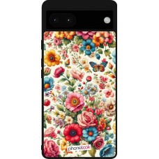 Coque Google Pixel 6a - Silicone rigide noir Spring 25 printemps fleuri