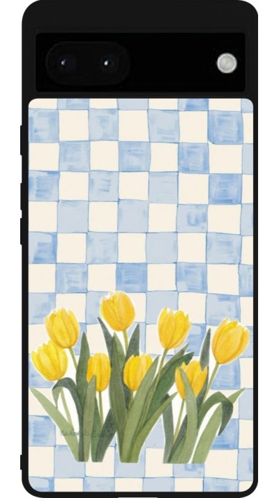 Google Pixel 6a Case Hülle - Silikon schwarz Blue vichy tulips Spring 2026