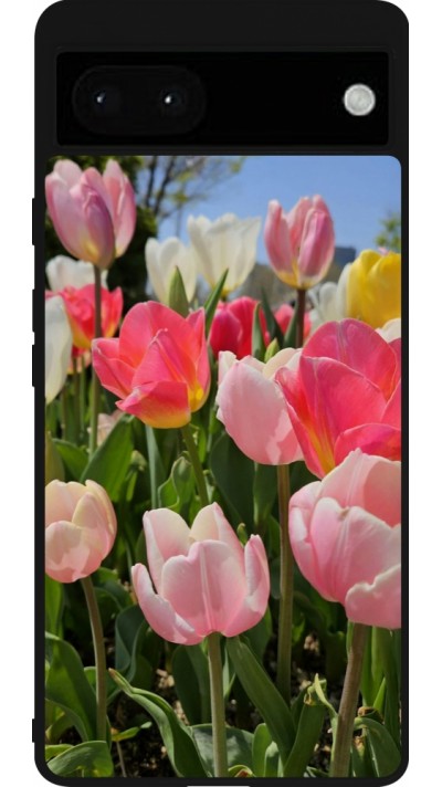 Google Pixel 6a Case Hülle - Silikon schwarz Tulips Spring 2026