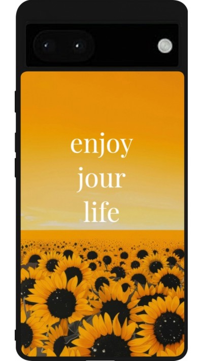Coque Google Pixel 6a - Silicone rigide noir Summer 2025 Enjoy your life