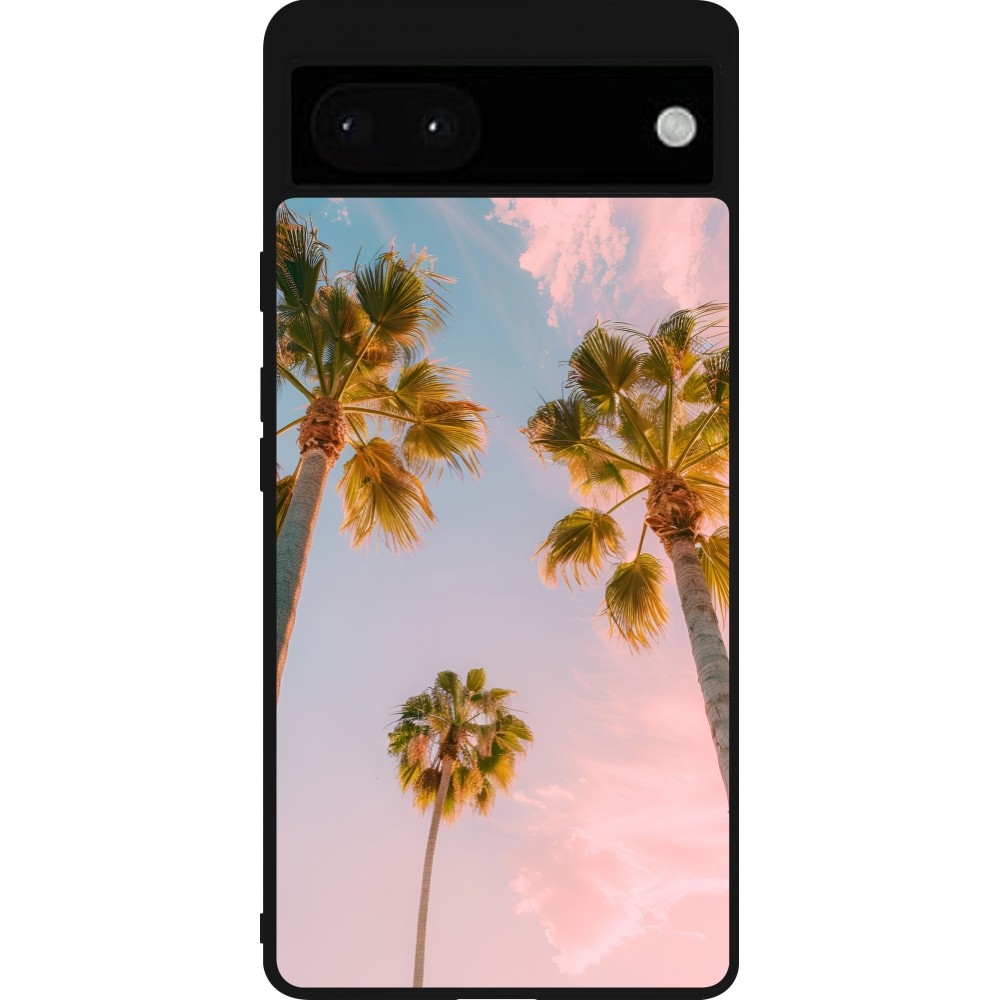 Coque Google Pixel 6a - Silicone rigide noir Summer 2025 Palmiers