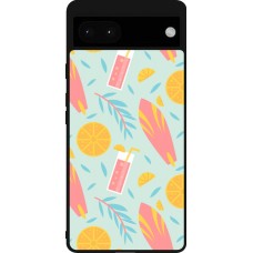 Coque Google Pixel 6a - Silicone rigide noir Summer 2025 Pattern citron