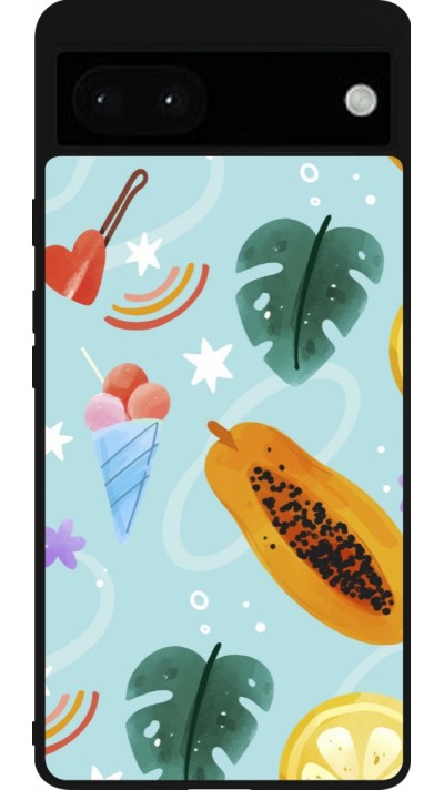 Coque Google Pixel 6a - Silicone rigide noir Summer 2025 Pattern papaya
