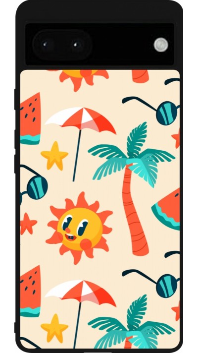 Coque Google Pixel 6a - Silicone rigide noir Summer 2025 Pattern soleil
