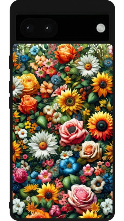 Google Pixel 6a Case Hülle - Silikon schwarz Sommer Blumenmuster