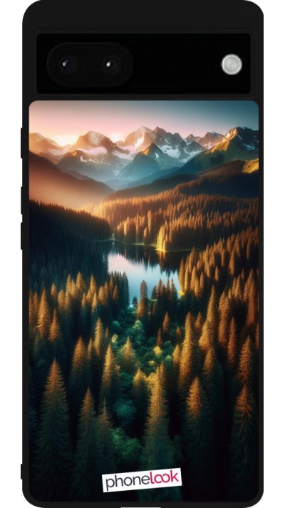 Coque Google Pixel 6a - Silicone rigide noir Sunset Forest Lake