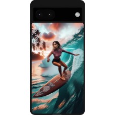 Coque Google Pixel 6a - Silicone rigide noir Surfeuse Balinaise