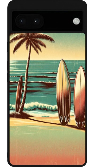 Coque Google Pixel 6a - Silicone rigide noir Surf Paradise