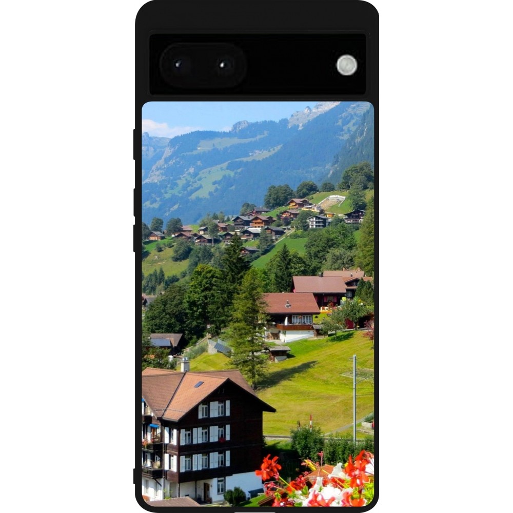 Coque Google Pixel 6a - Silicone rigide noir Fête Nationale Suisse Paysage