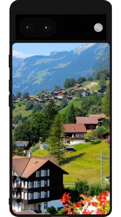Coque Google Pixel 6a - Silicone rigide noir Fête Nationale Suisse Paysage