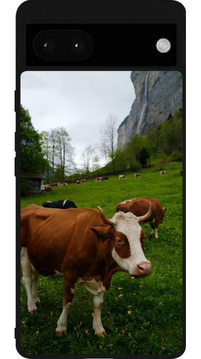 Coque Google Pixel 6a - Silicone rigide noir Fête Nationale Suisse Vaches