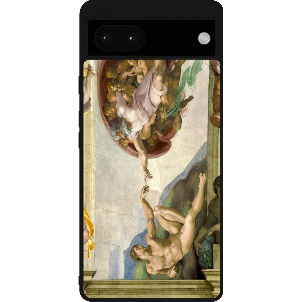 Google Pixel 6a Case Hülle - Silikon schwarz Kunstbild - Die Erschaffung Adams - Michelangelo