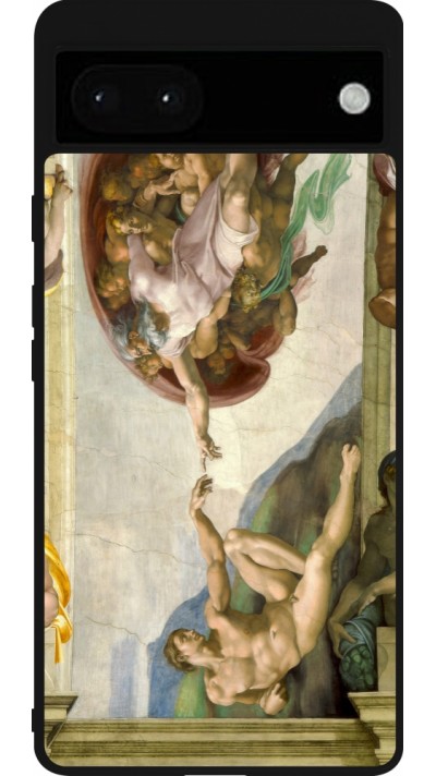 Coque Google Pixel 6a - Silicone rigide noir Tableau art - La Création d’Adam - Michel-Ange
