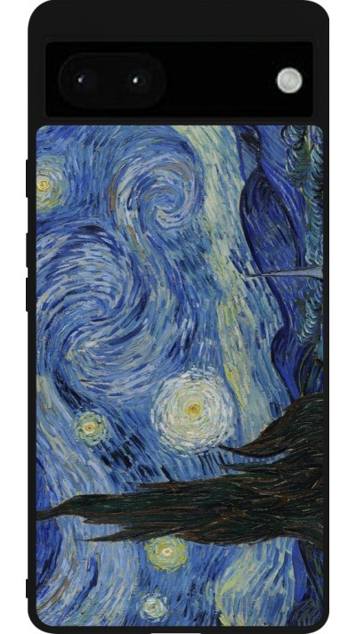 Coque Google Pixel 6a - Silicone rigide noir Tableau art - La Nuit étoilée - Van Gogh