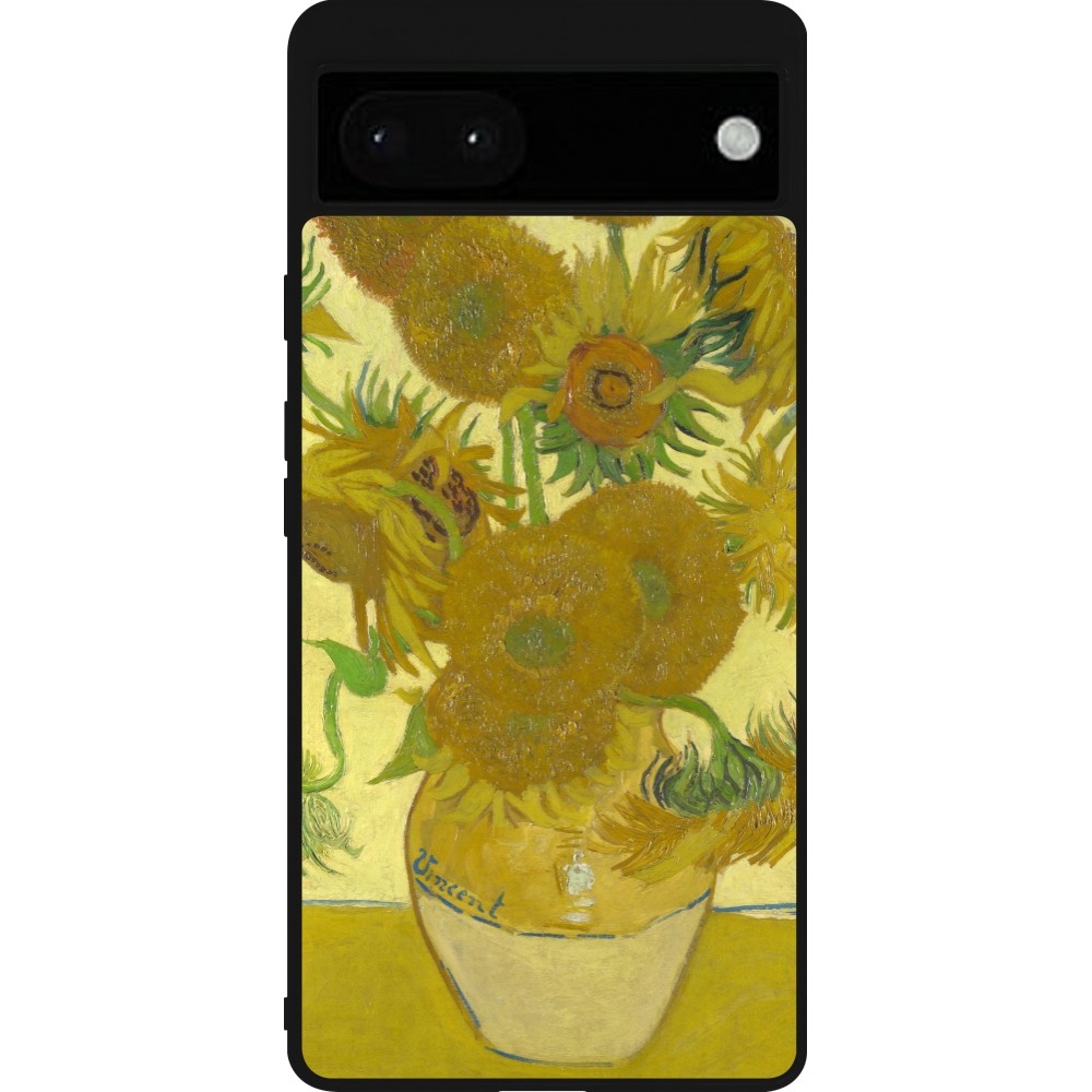 Google Pixel 6a Case Hülle - Silikon schwarz Kunstbild - Sonnenblumen  - Van Gogh