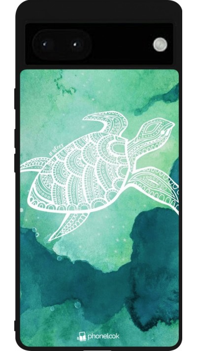 Coque Google Pixel 6a - Silicone rigide noir Turtle Aztec Watercolor