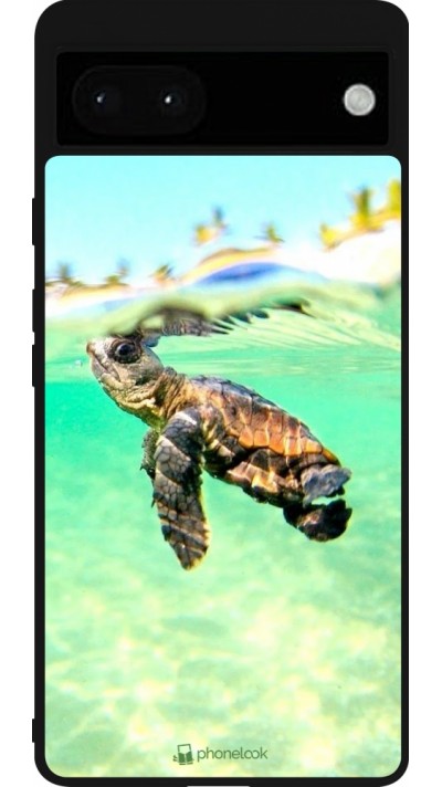 Coque Google Pixel 6a - Silicone rigide noir Turtle Underwater