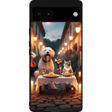 Google Pixel 6a Case Hülle - Silikon schwarz Valentin 2024 Hund & Katze Kerzenlicht