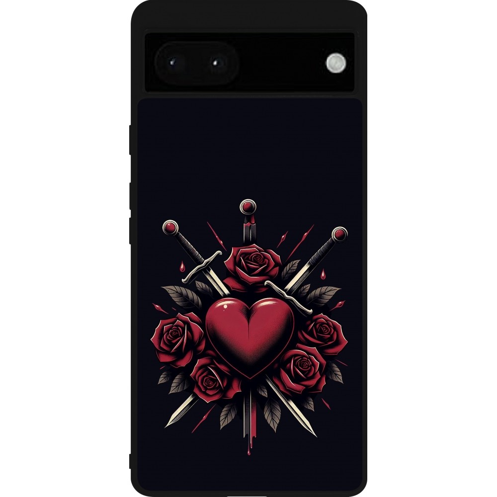 Google Pixel 6a Case Hülle - Silikon schwarz Valentine 2024 gothic love