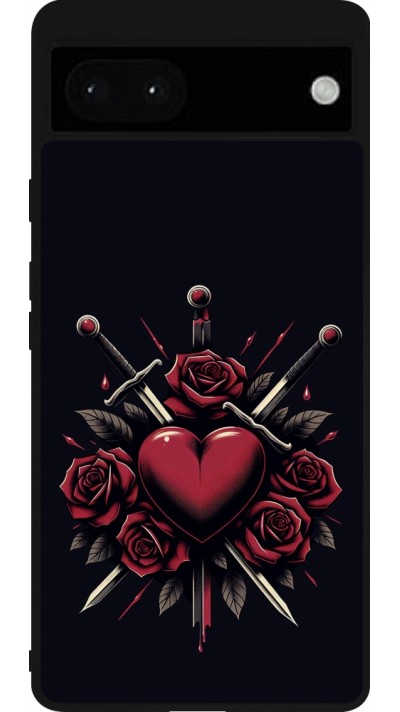 Coque Google Pixel 6a - Silicone rigide noir Valentine 2024 gothic love