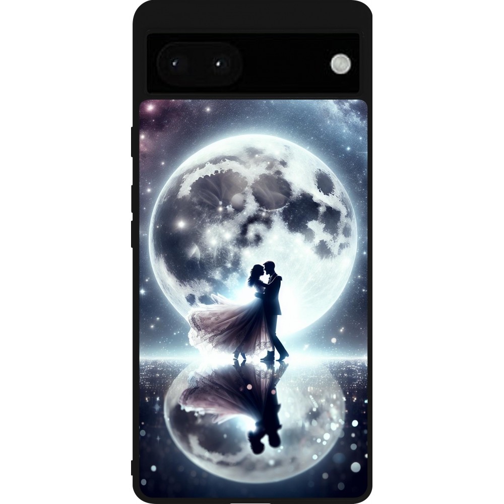 Google Pixel 6a Case Hülle - Silikon schwarz Valentin 2024 Liebe unter dem Mond