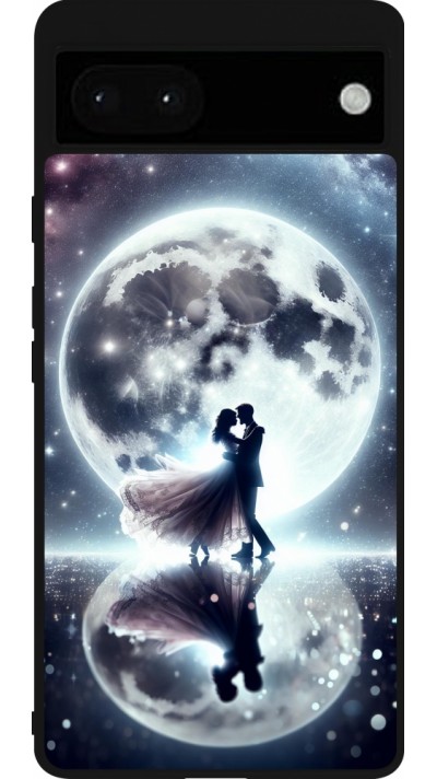 Coque Google Pixel 6a - Silicone rigide noir Valentine 2024 Love under the moon