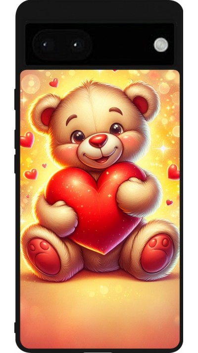 Coque Google Pixel 6a - Silicone rigide noir Valentine 2024 Teddy love
