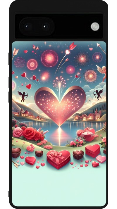 Coque Google Pixel 6a - Silicone rigide noir Valentine 2025 Chic
