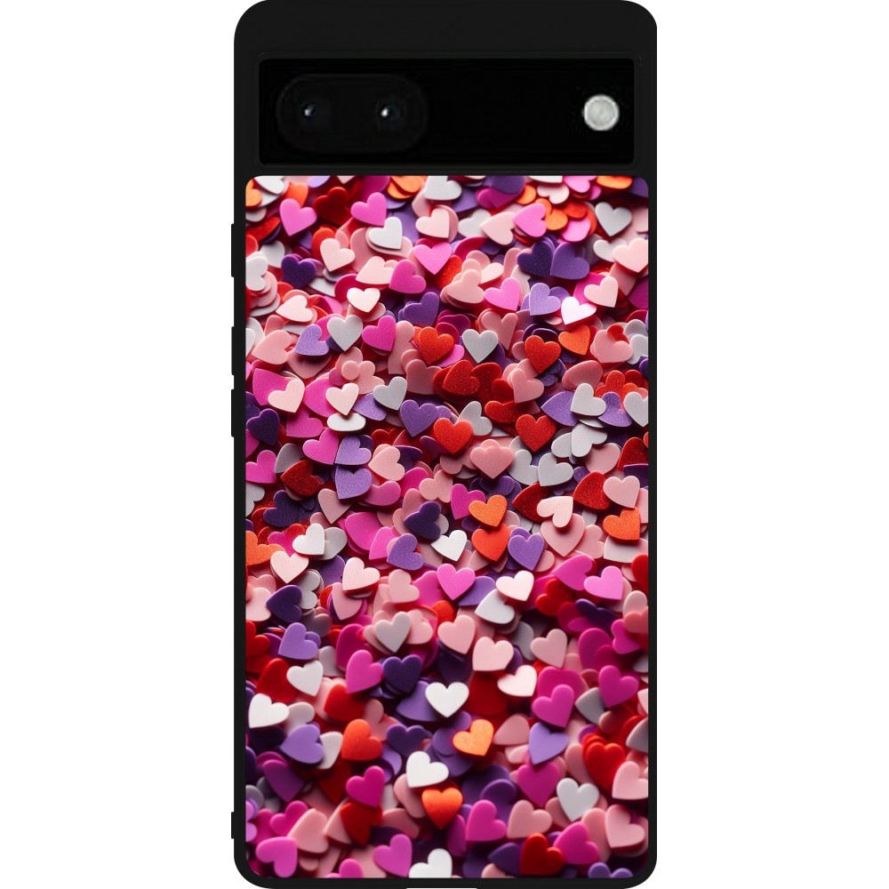 Google Pixel 6a Case Hülle - Silikon schwarz Valentin 2025 Konfetti