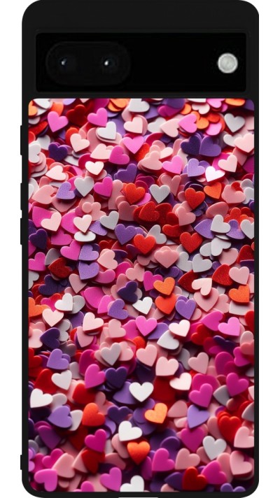 Coque Google Pixel 6a - Silicone rigide noir Valentine 2025 Confetti