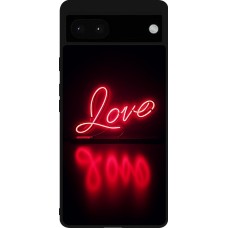 Coque Google Pixel 6a - Silicone rigide noir Valentine 2025 Neon Love