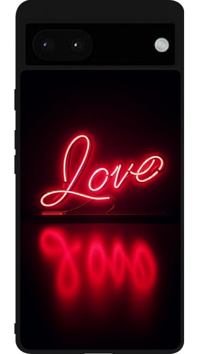 Coque Google Pixel 6a - Silicone rigide noir Valentine 2025 Neon Love