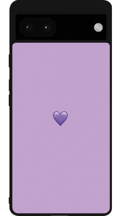 Coque Google Pixel 6a - Silicone rigide noir Valentine 2023 purpule single heart