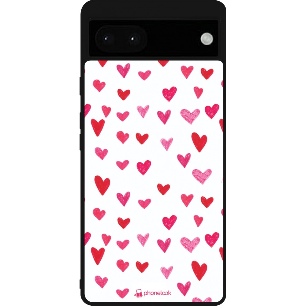 Google Pixel 6a Case Hülle - Silikon schwarz Valentine 2022 Many pink hearts