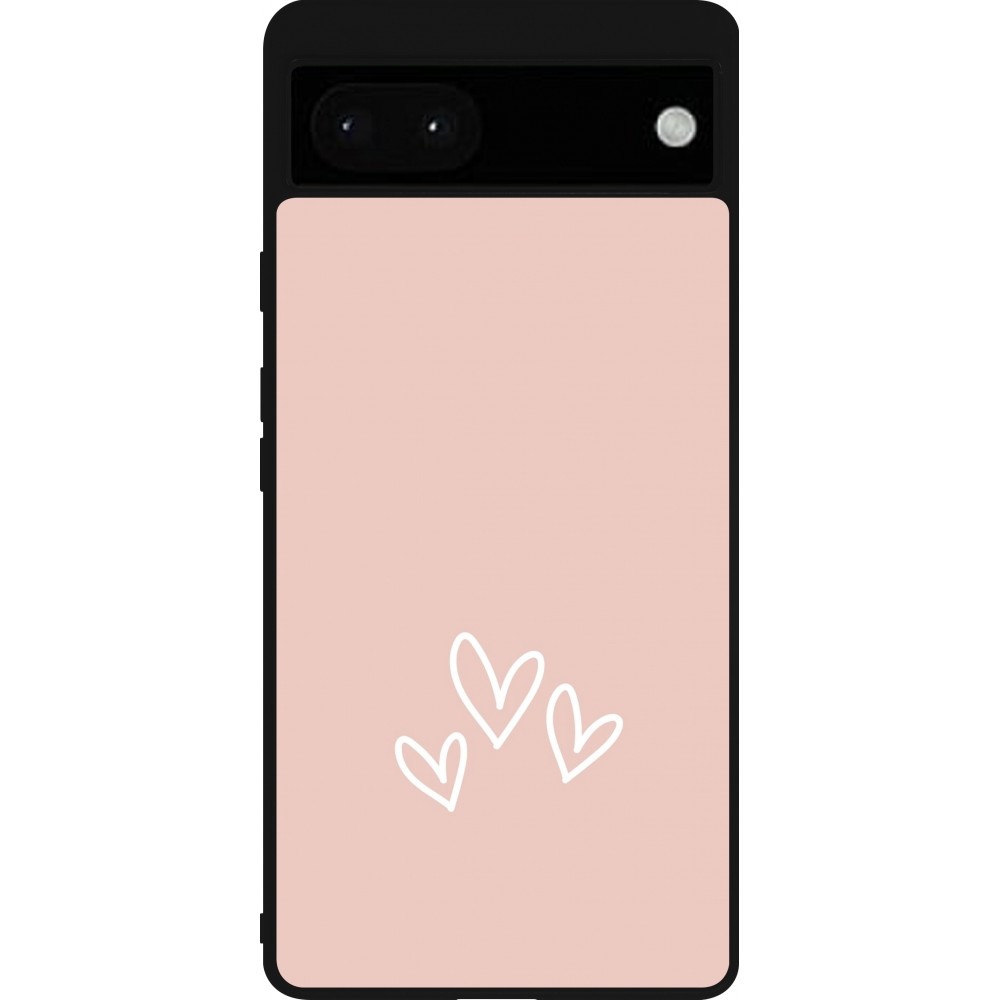 Google Pixel 6a Case Hülle - Silikon schwarz Valentine 2023 three minimalist hearts