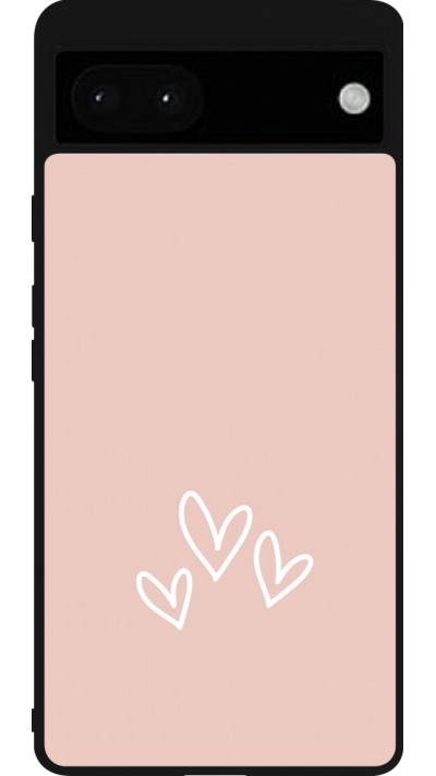 Coque Google Pixel 6a - Silicone rigide noir Valentine 2023 three minimalist hearts