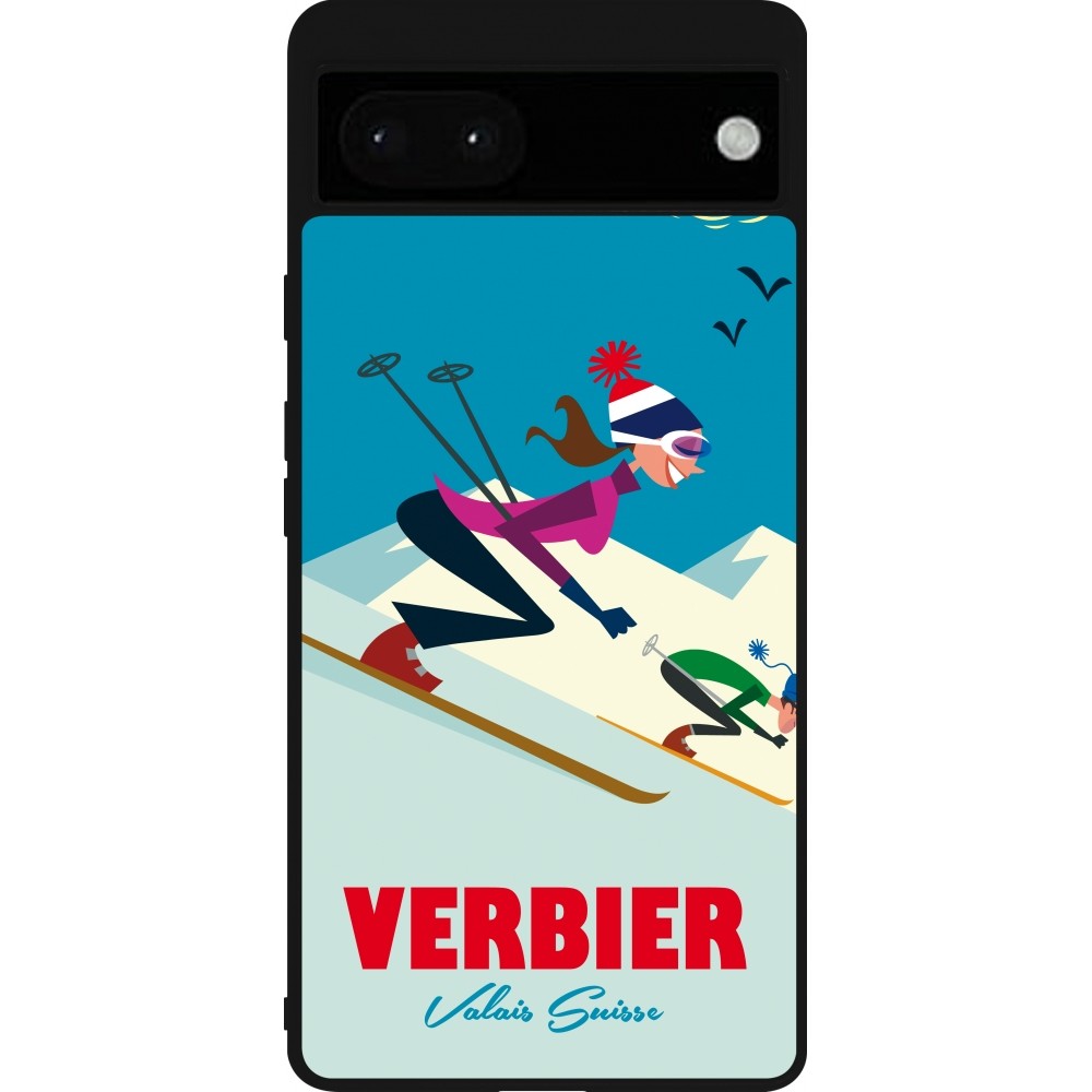 Google Pixel 6a Case Hülle - Silikon schwarz Verbier Ski Downhill