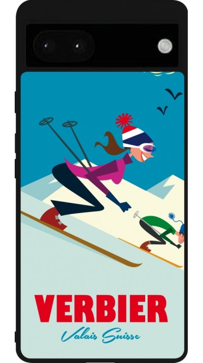 Coque Google Pixel 6a - Silicone rigide noir Verbier Ski Downhill
