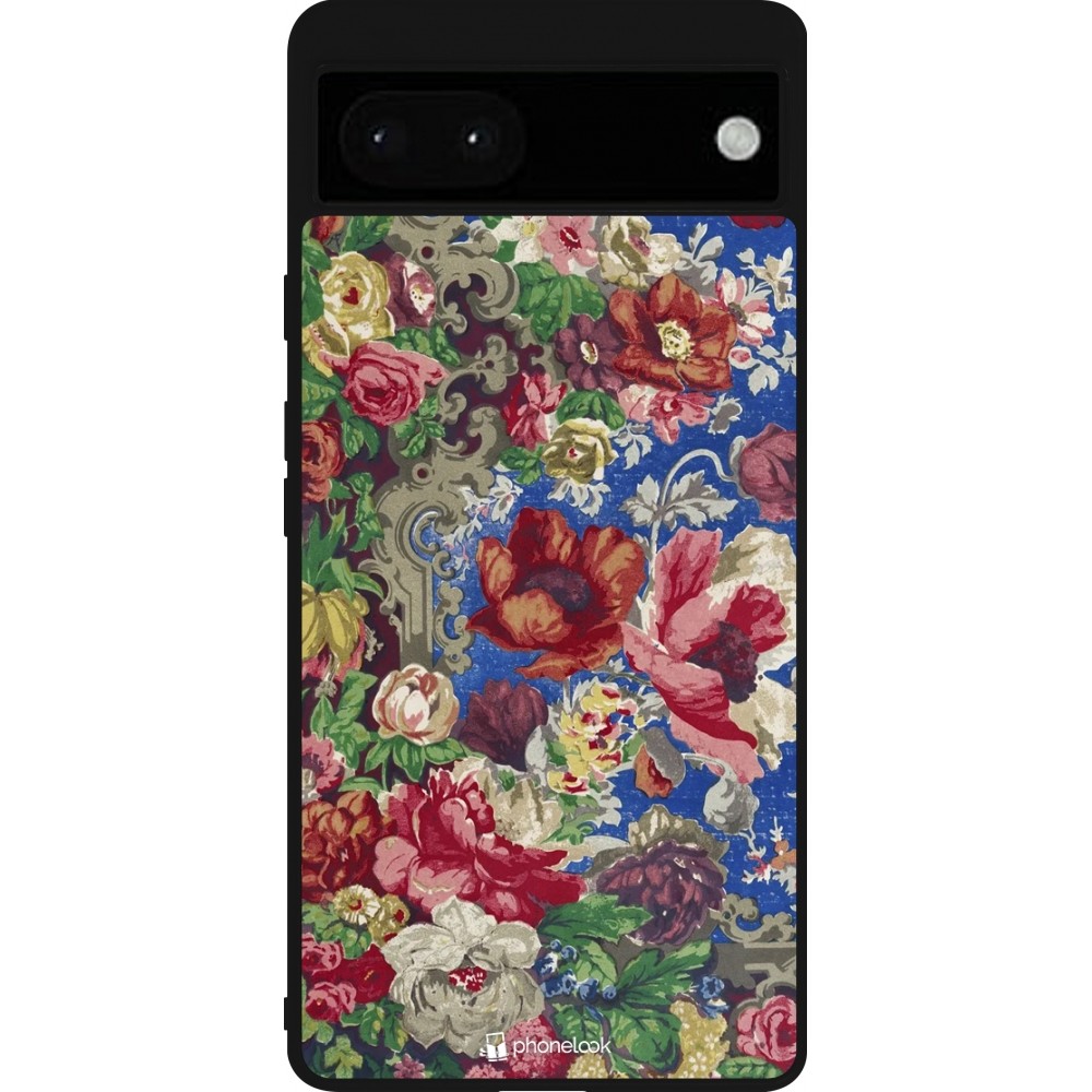 Google Pixel 6a Case Hülle - Silikon schwarz Vintage Art Flowers