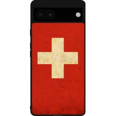 Coque Google Pixel 6a - Silicone rigide noir Vintage Flag SWISS