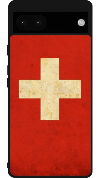 Google Pixel 6a Case Hülle - Silikon schwarz Vintage Flag SWISS