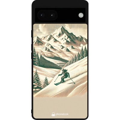 Coque Google Pixel 6a - Silicone rigide noir Vintage Ski Mountain