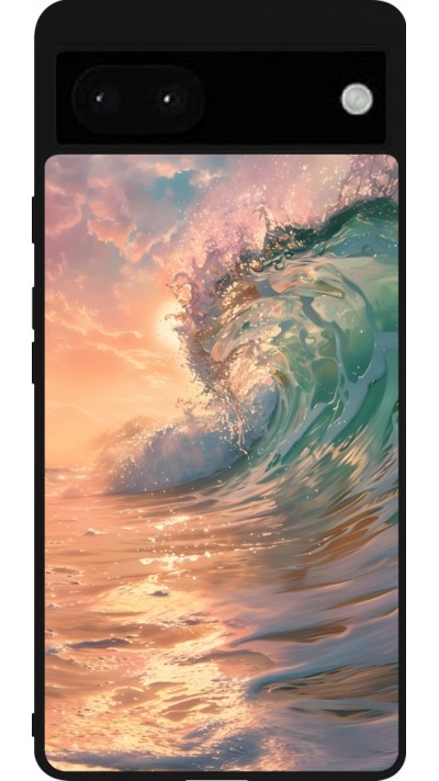 Coque Google Pixel 6a - Silicone rigide noir Wave Sunset